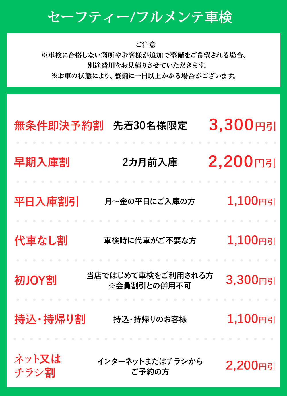 セーフティー車検割引詳細
