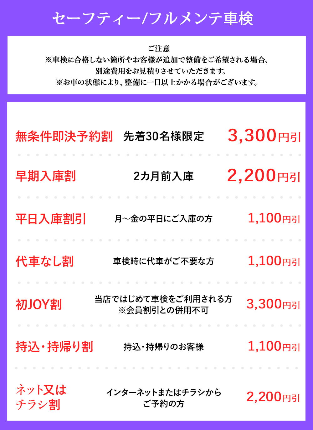 フルメンテ車検割引詳細